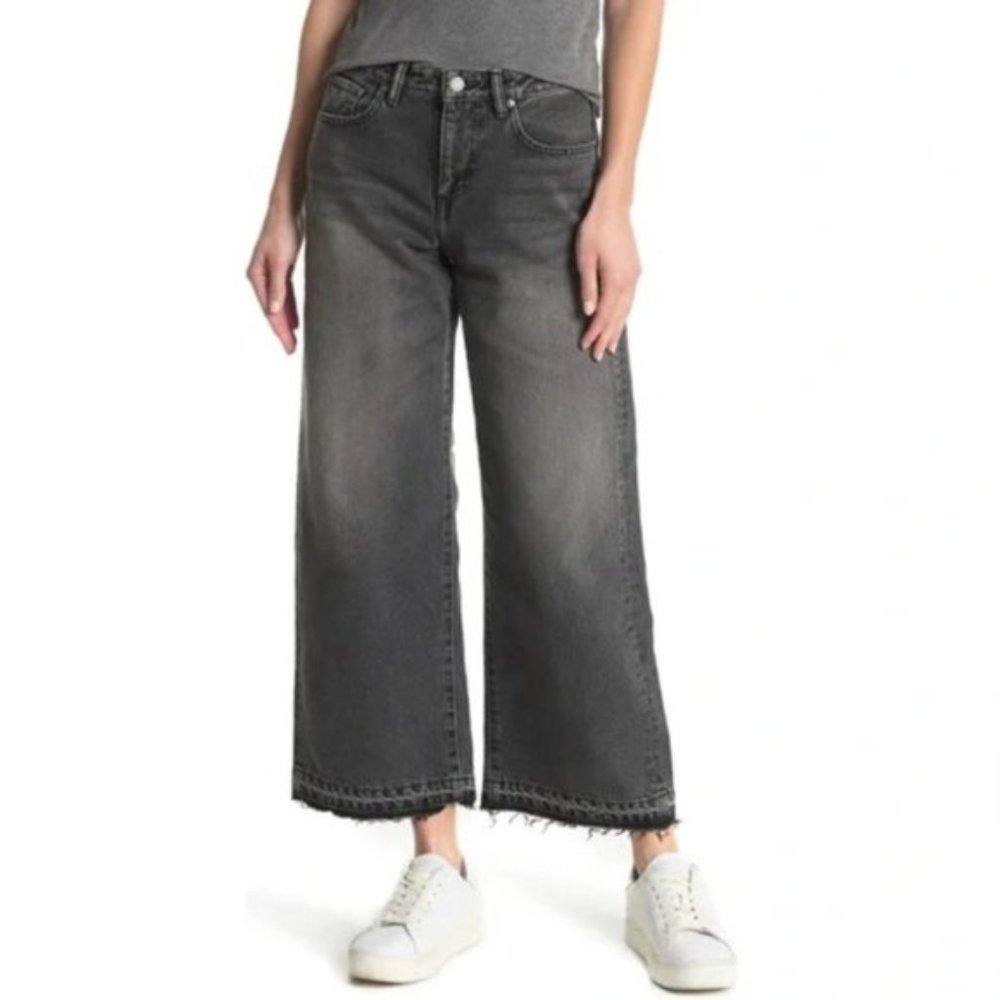 NWOT John Elliot Lydia Released Hem Wide Leg Jeans Black Dark Wash Denim Size 25